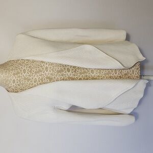 Eileen Fisher Women's White Ribbed Cropped Bell Sleeve Open Front Cardigan SZ SP